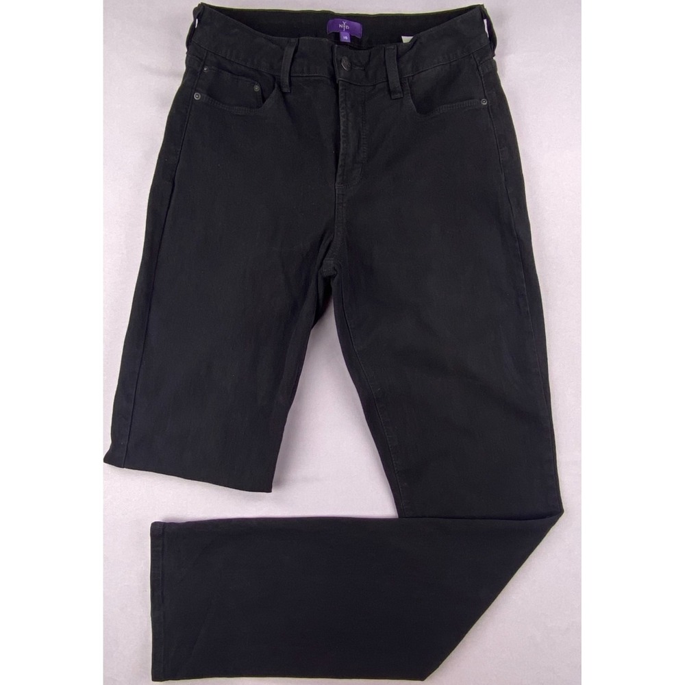 NYDJ Straight Leg Jeans Women Size 10 Black Denim Stretch Made‎ in USA Classic